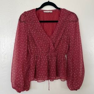 Abercrombie & Fitch red floral blouse, tie waist - size XS